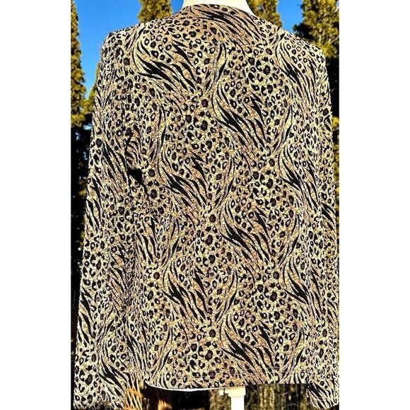 VTG CONRAD C Leopard Print Popover Top Size Lg Black Tan Mob Wife Career Mature - Picture 2 of 4